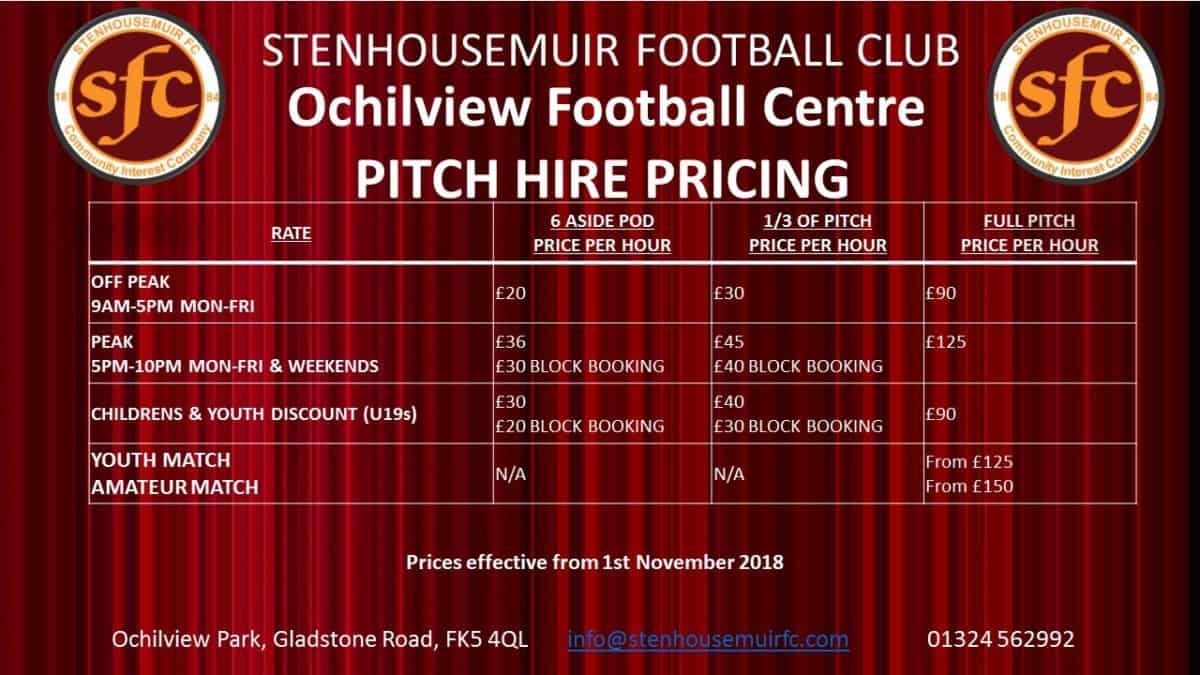 Updated Facility Usage Prices Stenhousemuir FC