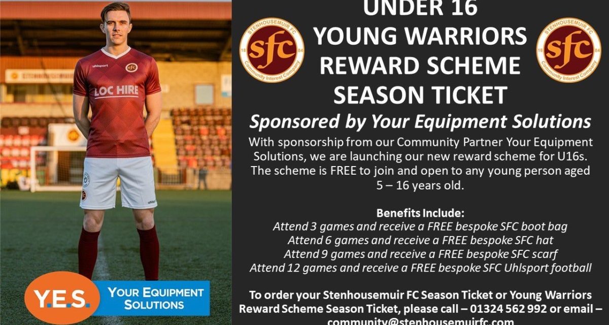 Stenhousemuir FC Launch Young Warriors Reward Scheme Season Ticket