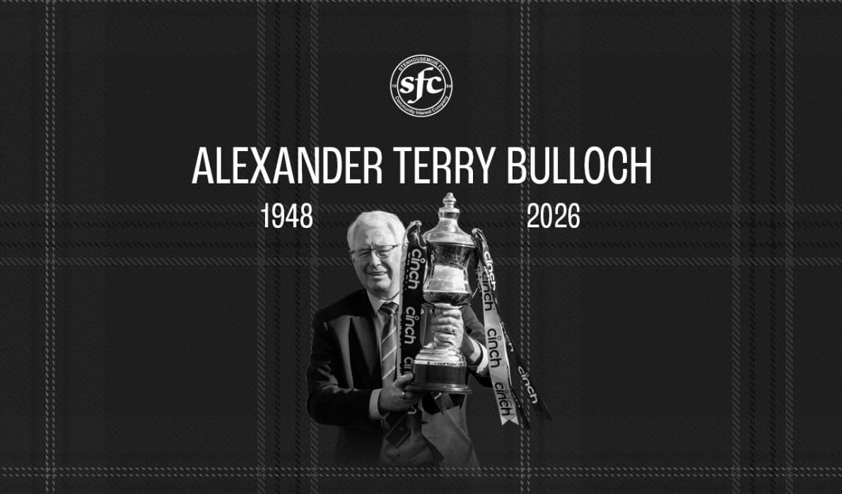 It is with the deepest sadness that Stenhousemuir Football Club announces the passing of Alexander Terry Bulloch, known to everyone at Ochilview simply as Terry, who passed away on 11th May 2026, aged 78.